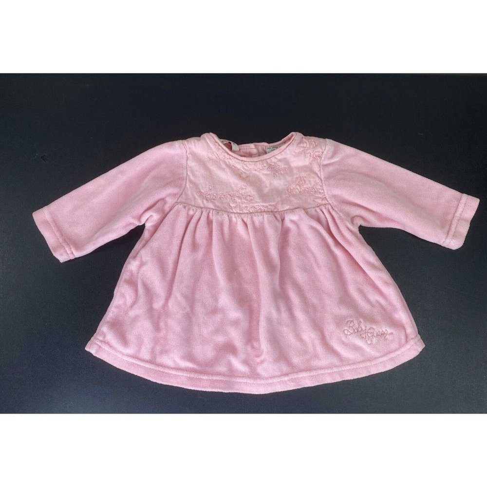 Baby Guess Embroidered Soft Pretty Velour Pink Dress 3-6 months Girls